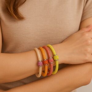 Crystal Filled Mesh Magnetic Bangle Charm Bracelet Set